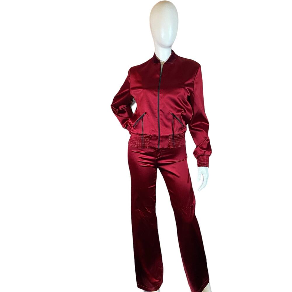 1990s Vintage Red Satin Equestrian Design Tracksuit